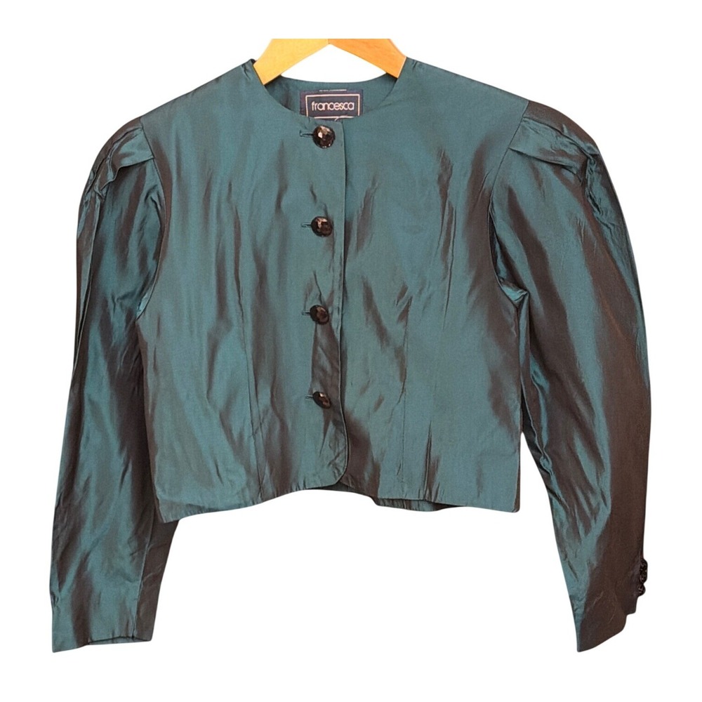 Vintage Francesca Cropped Jacket Iridescent Teal Mermaidcore Regency Glam Party